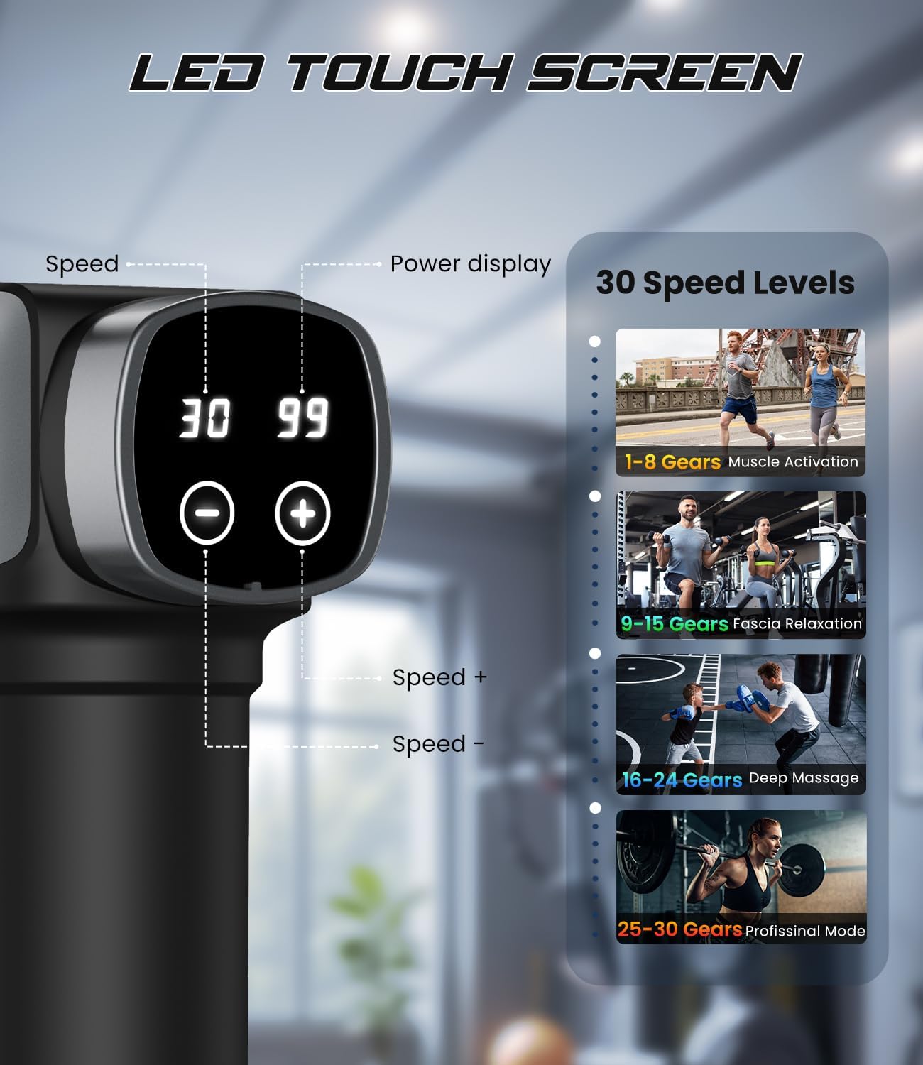 Deep Tissue Massage Gun, Portable Percussion Muscle Massager with 30 Speeds & 6 Attachments, Handheld Electric Back & Neck Massager for Pain Relief